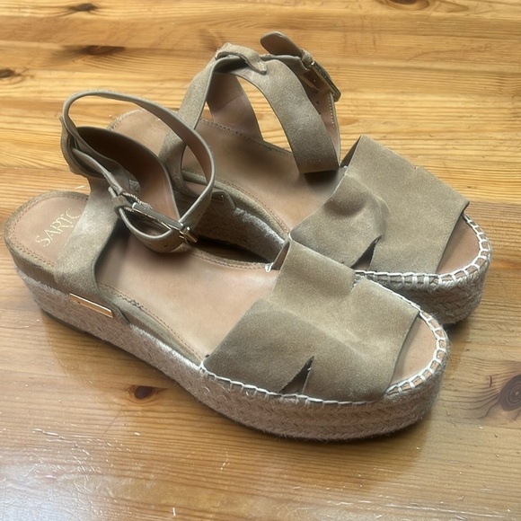 Sarto by Franco Sarto Tan leather Espadrilles with Wedge Heel and Ankle Strap 9M - Picture 1 of 10
